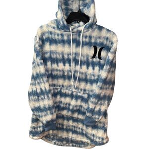Hurley Sherpa Hoodie‎ Pullover Sweatshirt Denim Blue White Tie Dye Size Small